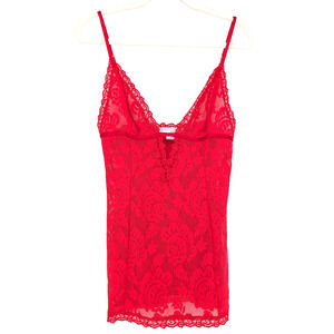 VTG Y2K Victorias Secret Red Babydoll Coquette Lace Sheer Floral Camisole Small